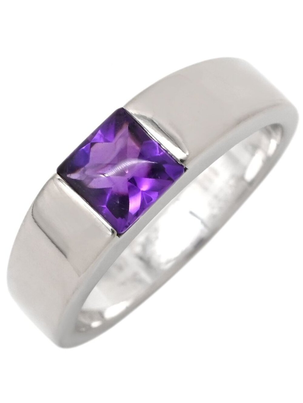 Cartier Ring Tank Amethyst Purple White Gold 57 18k Square